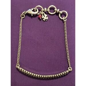 Lucky Brand Signed Curved Textured Bar Bracelet In Silver Tone Metal, Adjustable